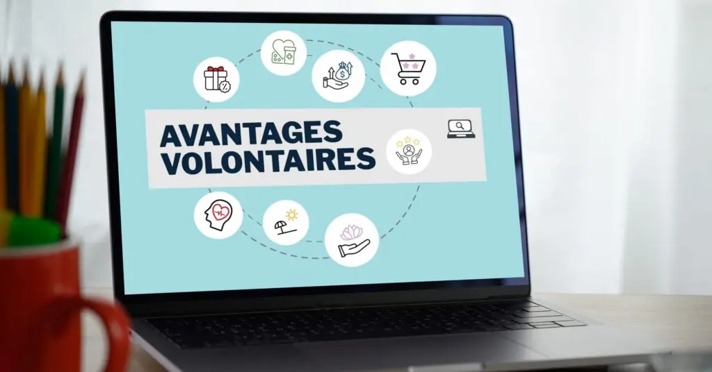 Visuel d’ordinateur portable affichant "Avantages volontaires", représentant le marché canadien