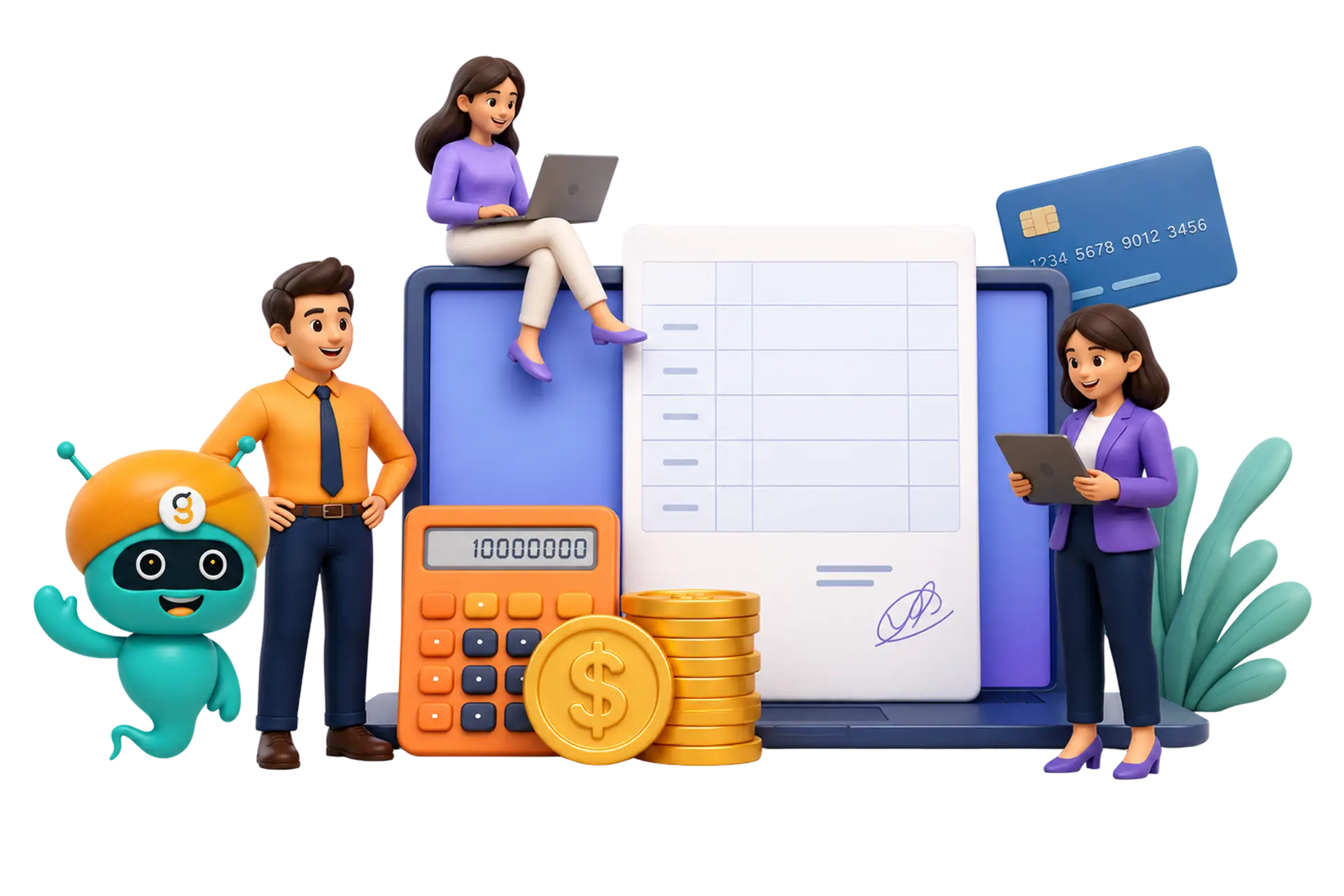 Illustration 3D montrant la facturation consolidée des avantages sociaux avec une plateforme