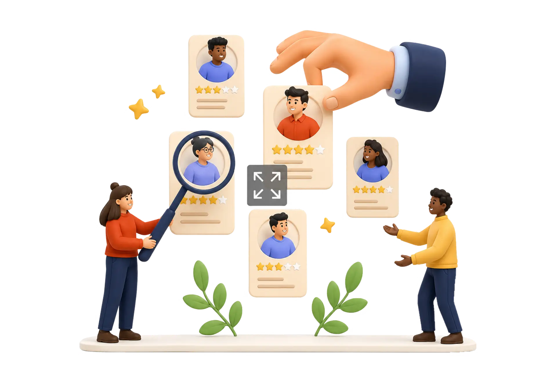 Recrutement et la sélection de talents. Deux collaborateurs analysent des profils de candidats