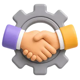 E poignée de main devant une roue dentée, illustrant la collaboration entre fournisseurs
