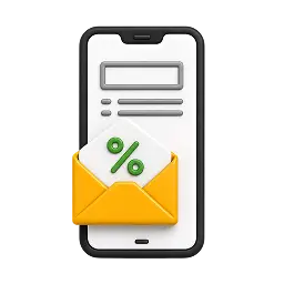 Téléphone mobile et une enveloppe contenant une offre promotionnelle, illustrant les offres
