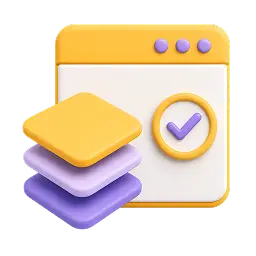 Plateforme Segic avec une fenêtre d'application, des couches empilées et un symbole de validation