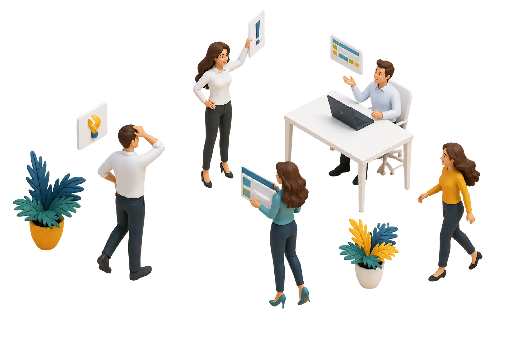 Professionnels collaborant autour d'un environnement de travail numérique, illustrant une gestion